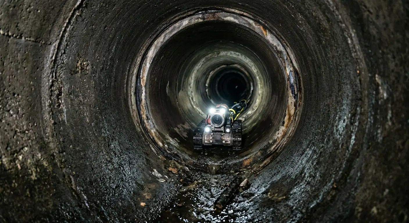 Robotic sewer camera inspecting pipe interior for Sewer Line Cleaning in Claremont